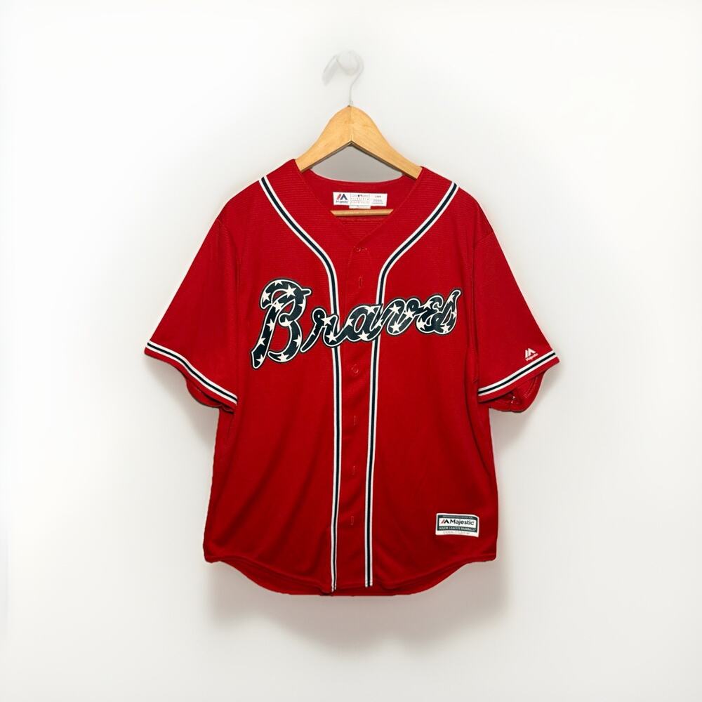 Atlanta Braves Majestic Cool Base Stars & Stripes Red Jersey Sowers #3 L USA